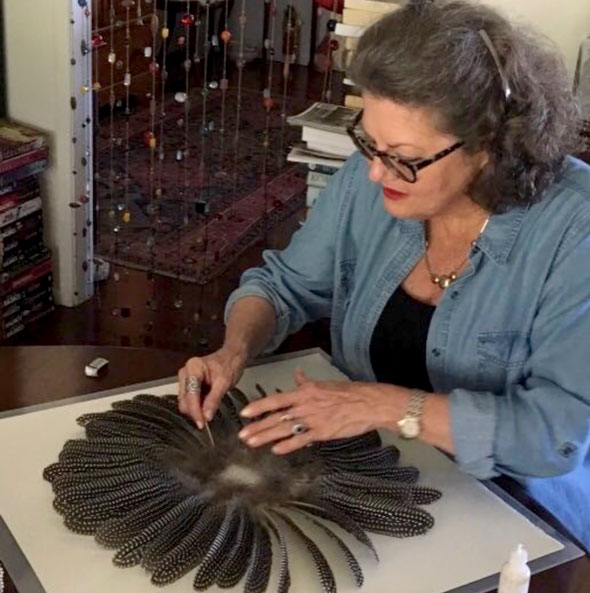 Feather wall art - Sue Neale creating art